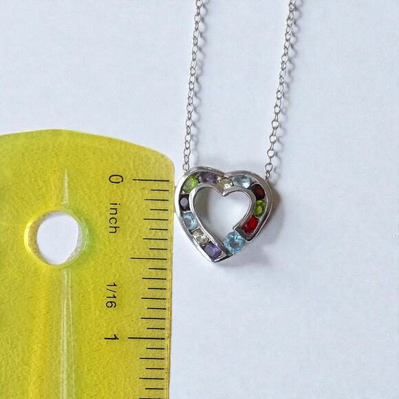 925 Silver Heart Necklace Multi Gemstone Amethyst Citrine Garnet Topaz - Picture 5 of 6